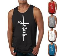 Running Tank Tops for Men UK Sale Clearance, Printed Vest Sleeveless T Shirt Round Neck Shirts,Simple Casual Undershirt Quick Dry Gym Singlet Muscle Athletic Wear Summer Workout Bodybuilding Tee