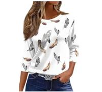 Running Top Womens, T Shirt Long Sleeve Shirts Women's Tops for Women Trendy Summer Fashion 2025 Crewneck Floral Going Out Petite UK White Long Sleeve T Shirt Ladies Size 22(White1,Medium)