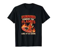 Running Toward Flames Firefighter Race Track Print T-Shirt