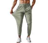 Running Trousers Men Quick Drying Stretch Joggers Loose Fit Elasticated Waist Pants with Zip Pockets Workout Running Athletic Jogging Bottoms Solid Casual Drawstring Sweatpants Khaki
