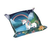 Running Unicorns Small Printed Leather Desktop Storage Box - Multi-Functional Personalized Storage Tray