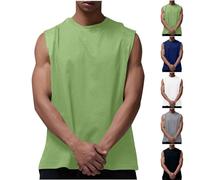 Running Vest for Men UK Sale Clearance, Sleeveless Tank Tops Round Neck T Shirt Plain Color Shirts, Gym Muscle Undershirt Breathable Loose Fit Singlet Cool Dry Tee Summer Sport Training Athletic Wear