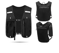 Running Vest Hydration Backpack Lightweight Reflective Running Vest with 2 Water Bottles, 3 Bright LED Safety Lights & 6 Spacious Pockets - Adjustable Unisex Marathon & Night Training Gear for Runners