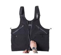 Running Vest Outdoor Camping Retro Vest Men's Women's Multi Pocket Workwear Sleeveless Shoulder Bag Dual-use Jacket(Black,L)