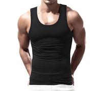 Running Vests Mens, Slim Fit Summer Gym Tank Top Sleeveless Undershirts Solid Color Breathable String Vests Wrinkle-Resistant Singlet Tank Tops for Walking, Workout, Running & Casual Outings Black