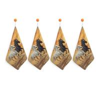 Running White And Black Horses Hand Towels Absorbent Microfiber Cleaning Cloths with Hanging Loop