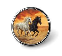 Running White And Black Horses Round Lapel Pin Brooches Badge Holder for Clothes Bags Backpack Hats
