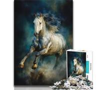Running White Horse Jigsaw Puzzles for Adults 1000 Pieces,Challenging Game And Family Play with Fully Interlocking Randomly Shaped Pieces (75x50cm)