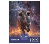 Running Wild Bull Jigsaw Puzzle for Adults 1000 Piece Paper Puzzle Game Lightning Background Home Relaxation Gift 70x50cm/1000pcs