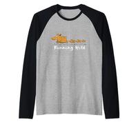 Running Wild Cartoon Boar Piglets Hunting Forest Animal Raglan Baseball Tee