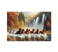 Running Wild Horses And Autumn Falls 1000 Piece Jigsaw Puzzles For Adults Wooden Puzzles For Adults Gifts Home Decor