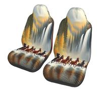 Running Wild horses and Autumn Falls Car Seat Covers Front Seats Only for Women Men Seat Covers w/Organizer Pocket for SUV Truck Sedan Cars