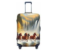 Running Wild Horses and Autumn Falls Elastic Travel Luggage Cover Suitcase Protector, Print Suitcase Baggage Cover Anti-Scratch