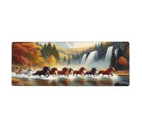 Running Wild Horses And Autumn Falls Mouse Pad In Big Extended Non-Slip Rubber Base Mousepad With Stitched Edges Gaming Pc Desktop Large Mouse Pad 11.8x31.5
