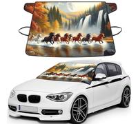 Running Wild Horses And Autumn Falls Print Car Windshield Cover For Ice And Snow Universal Fit For Most Cars Multifuntional Ice Protector Keep Snow Frost Off