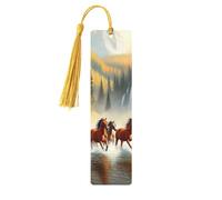 Running Wild Horses and Autumn Falls Unique Double-Sided Artwork Printed Wooden Bookmarks, Artistic Book Accessories Birthday Presents for Men Women Presents for Book Lovers