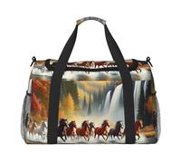 Running Wild Horses and Autumn Falls Waterproof Weekender Bags Duffel Bag Large Carry On Hand Luggage Bags Foldable Tote Bag for Travel Sports Gym Dance