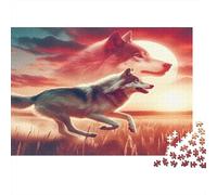 Running Wild Wolf 1000 Piece Jigsaw Puzzle Paper for Adults Sunset Meadow Scene Focus Skill Gift Home Family Relaxation 70x50cm/1000pcs