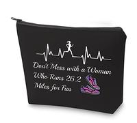 Running Woman Marathon Cosmetic Bag Don't Mess with A Woman Who Runs 26.2 Miles for Fun Makeup Bag with Zipper Runner Gift (BL 26.2)