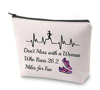 Running Woman Marathon Cosmetic Bag Don't Mess with A Woman Who Runs 26.2 Miles for Fun Makeup Bag with Zipper Runner Gift (26.2 Miles)