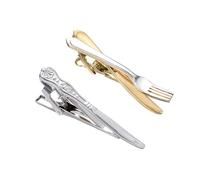 RunootPR 2Pcs Tie Clip Set for Men Unique Silver Gold Black Tie Clip Personalized Tie Bar Clip Fathers Day Birthday Wedding Jewelry, 0.7, Brass, No Gemstone
