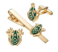 RunootPR Fun Frog Tie Clip Cufflinks Set for Men Green Unique 2.2Inch Gold Tie Bar Clip Wedding Party Suit Jewelry