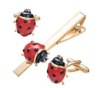 RunootPR Gold Tie Clip Cufflinks Set for Men Ladybug Tie Bar Clip Wedding Party Jewelry Gift