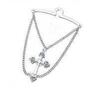 RunootPR Men's Silver Tie Chain 2.4" Novelty Cross Tie Clip with Double Chain Business Jewelry Gift