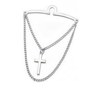 RunootPR Tie Chain With Cross Silver Tie Clip for Men Simple Christian Tie Tacks Double Necktie Chain Business Jewelry
