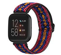 Runostrich Adjustable Elastic Watch Straps Compatible with Fitbit Versa/Fitbit Versa 2 Nylon Sport Loop Stretch Wristband Replacement Band for Women Men (Boho Red)