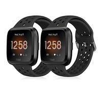 Runostrich Sport Strap Compatible with Fitbit Versa 2/Fitbit Versa/Versa Lite/SE, Soft Silicone Band Replacement Breathable Wristband Accessories for Smart Fitness Watch for Women Men (Black+Black)