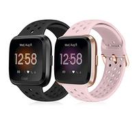 Runostrich Sport Strap Compatible with Fitbit Versa 2/Fitbit Versa/Versa Lite/SE, Soft Silicone Band Replacement Breathable Wristband Accessories for Smart Fitness Watch Women Men(Black+Pink Sand)
