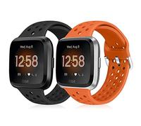 Runostrich Sport Strap Compatible with Fitbit Versa 2/Fitbit Versa/Versa Lite/SE, Soft Silicone Band Replacement Breathable Wristband Accessories for Smart Fitness Watch for Women Men (Black+Orange)