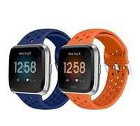 Runostrich Sport Strap Compatible with Fitbit Versa 2/Fitbit Versa/Versa Lite/SE, Soft Silicone Band Replacement Breathable Wristband Accessories for Smart Fitness Watch Women Men(Dark Blue+Orange)