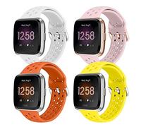 Runostrich Sport Strap Compatible with Fitbit Versa/Versa 2/Versa Lite/SE, Soft Silicone Band Replacement Breathable Wristband for Smart Fitness Watch for Women Men (Pink Sand+White+Orange+Flash)