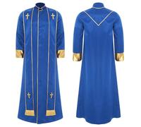 RUNQHUI Adults Choir Robe Clergy Confirmation Baptism Church Costume Priest Pastor Preachers Gown with Stole Royal Blue 3XL