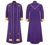 RUNQHUI Adults Choir Robe Clergy Confirmation Baptism Church Costume Priest Pastor Preachers Gown with Stole Purple L
