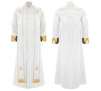 RUNQHUI Adults Choir Robe Clergy Confirmation Baptism Church Costume Priest Pastor Preachers Gown with Stole White L