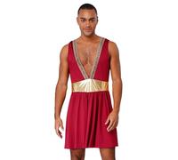 RUNQHUI Ancient Greek Men Roman Toga Dress Sexy Gladiator Deep V Neck Robes Caesar Cosplay Party Costume Burgundy 3XL