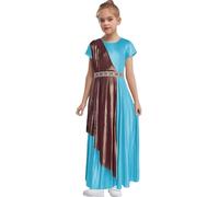 RUNQHUI Ancient Greek Toga Dress Girls Roman Themed Party Dress Up Kids Book Day Week Fancy Dress Costume Sky Blue 7-8 Years