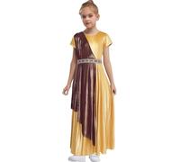 RUNQHUI Ancient Greek Toga Dress Girls Roman Themed Party Dress Up Kids Book Day Week Fancy Dress Costume Gold 9-10 Years