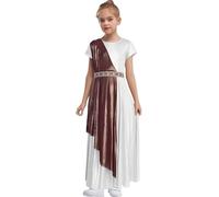 RUNQHUI Ancient Greek Toga Dress Girls Roman Themed Party Dress Up Kids Book Day Week Fancy Dress Costume Silver 13-14 Years