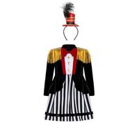 RUNQHUI Baby Girls Boys Halloween Ringmaster Costume Circus Showman Cosplay Party Fancy Dress with Top Hat Black Red B 3-4 Years