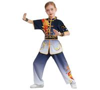 RUNQHUI Boys Girls Dragon Chinese Kung Fu Master Tai Chi Uniform Top Shirt Pants Set Martial Arts Outfit B Black White 3-4 Years