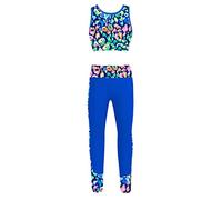 RUNQHUI Girls Tracksuit Sleeveless Printed Crop Tops and Yoga Leggings Pants 2Pcs Dance Outfits Activewear Set Colorful Leopard 5-6 Years