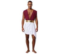 RUNQHUI Greek Toga Fancy Dress for Men Roman Gladiator Sexy Deep V Neck Robes Caesar Cosplay Party Costume Burgundy 3XL