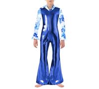 RUNQHUI Kids Boys Hippie Dude Costume Halloween Retro 70s Disco Outfits Shiny Metallic Dance Jumpsuits Royal Blue 5-6 Years