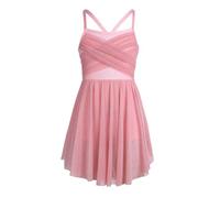 RUNQHUI Kids Girls Lyrical Dance Dress Sleeveless Criss Cross Straps Camisole Skirt Leotard for Ballet Dancewear Costume Pearl Pink 7-8 Years