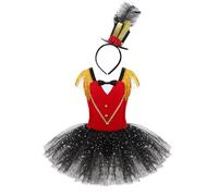 RUNQHUI Kids Girls Sleeveless Steampunk Mesh Tutu Skirted Leotard with Mini Top Hat Set for Halloween Carnival Party Red 11-12 Years