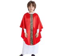 RUNQHUI Kids Pope Fancy Dress Costume for Boys Halloween Costume Biblical Catholic Cardinal Bishop Robe Red 13-14 Years